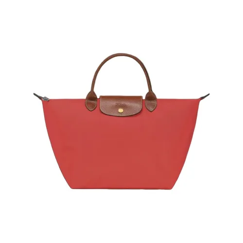 LONGCHAMP Переработанный холст сумка-тоут сумка для покупок сумка среднего размера женская красный томат