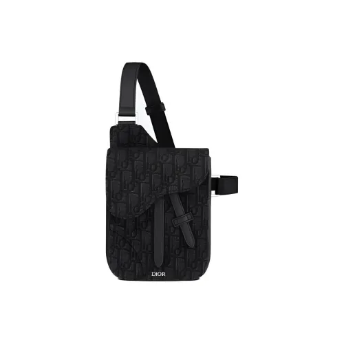 DIOR Saddle OBLIQUE Embroidery Saddle Bag Sling Bag Crossbody Bag Clutch Men's Black