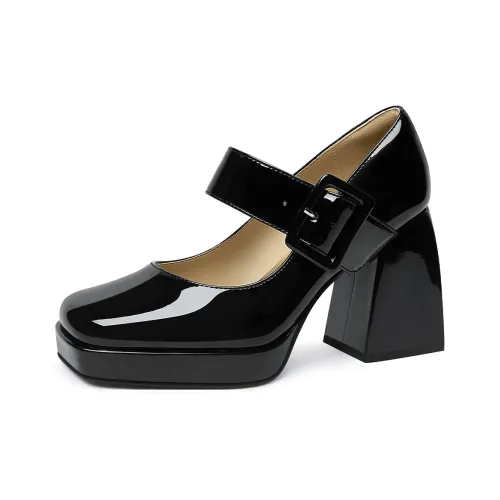 Lily Wei Грубый каблук Мэри Джейн 9 см Женские Черные