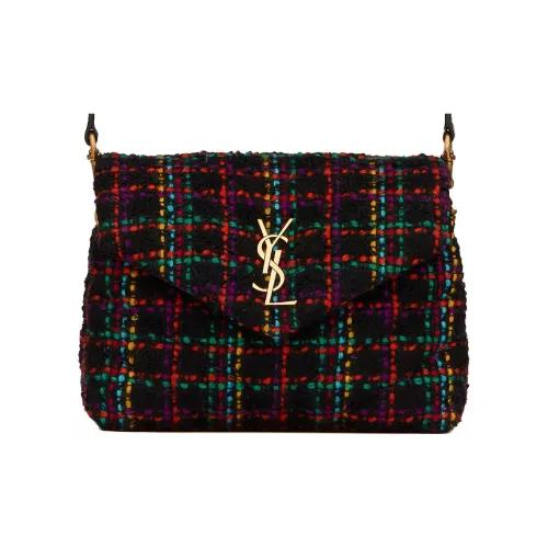 SAINT LAURENT LOULOU Шерсть с коровьей кожей Сумка через плечо Мини Женская Черный Смешанный цвет