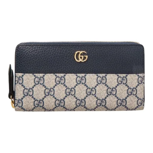 GUCCI GG Marmont Холст и Кожа Кошелек Женские Бежевый и Синий