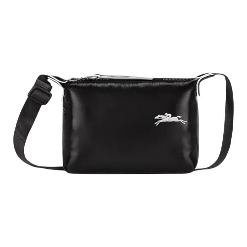 LONGCHAMP Le Pliage Нейлон с Цветным Холстом и Коровьей Кожей Сумка через плечо Маленькая Женская Черная