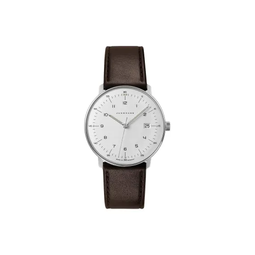 JUNGHANS Max Bill Collection Кварцевый механизм Мужские часы Часы 38 мм Белый циферблат Корпус часов Кожаный ремешок