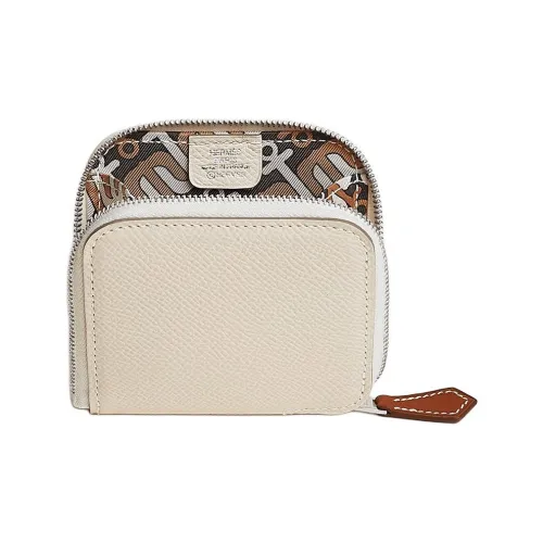 HERMES Silk'In Epsom Телячья кожа Кошелек для монет Женские Мел белый Masala Чайный коричневый