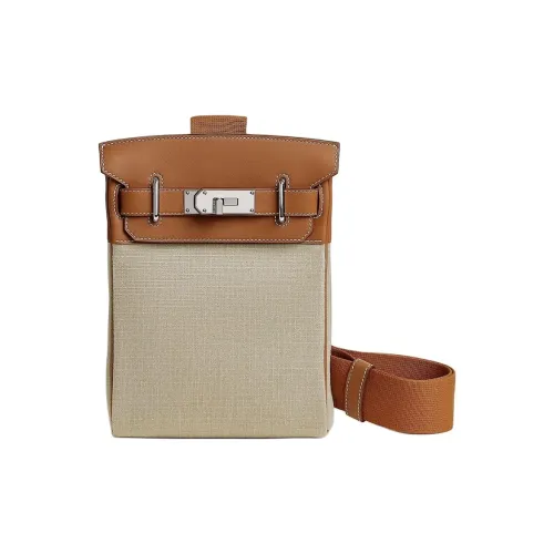 HERMES Hac a Dos Bivouac CanvasSwift Телячья кожа Sling Сумка Маленький Мужской Золотой Коричневый