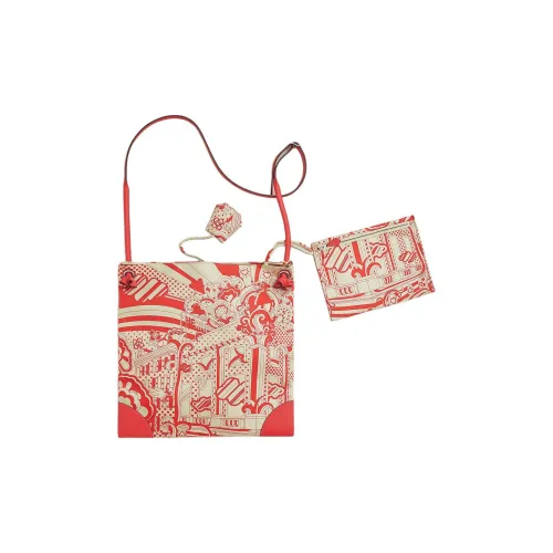 HERMES Шелк с Swift Телячья кожа Сумка через плечо Сумка на плечо Женская Открытая страна Оранжевый