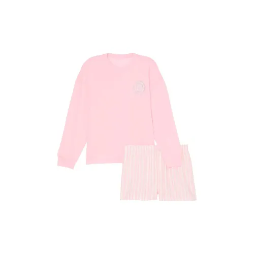 Victoria's Secret Фланель Длинный Рукав Короткий Танк Топ Jama Комплект Stripe Пижамный Комплект Женские Розовый