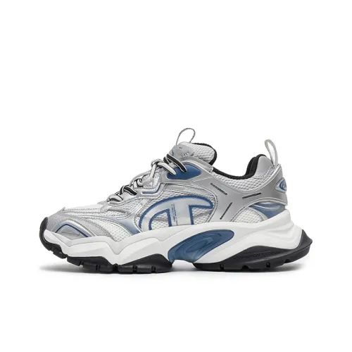 Champion Tooth Shark Обувь Пава Броня Низкий Топ Толстая Подошва Мужская Серебристо-Белый Синий Агат