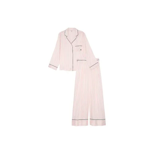 Victoria's Secret Glazed Satin Long Palazzo Pajama Set PRCS Pajama Set Women's Pink Stripes Виктория Секрет Глейзед Сатин Длинный Палоццо Пижамный Комплект PRCS Пижамный Комплект Женский Розовый Полосы