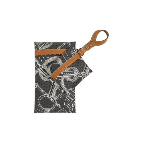 HERMES Шелк с Epsom Телячья кожа Мешок для хранения Унисекс Пыльно-серый с Золотыми акцентами