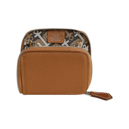 HERMES Silk'In Evercolor Телячья кожа Монета Кошелек Женские Золотой Masala Чайный коричневый Мел белый