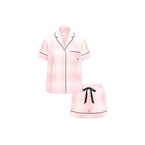 Victoria's Secret Фланелевый короткий комплект пижамы Комплект пижам с принтом женский розовый