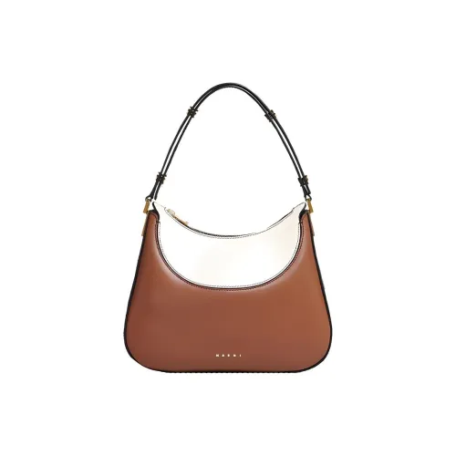 Marni Smooth Телячья кожа Хобо Сумка Сумка через плечо Маленькая Женская Коричневый и Белый