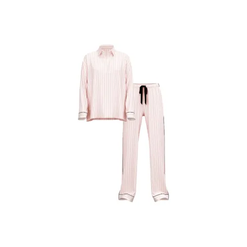 Victoria's Secret Фланель POPOVER Длинный Комплект Пижамы Комплект Пижам в Полоску Женские Розовые Полоски