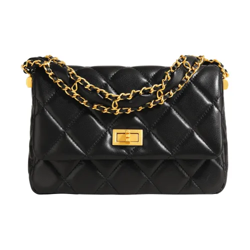 Miao Di Натуральная кожа Овчина Широкая лямка Сумка через плечо Стандартная Женская Обсидиановый черный