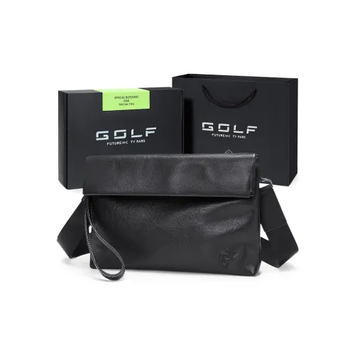 GOLF Лицевая коровья кожа Коровья кожа Сумка конверт Запястье Сумка Сумки кроссбоди Сумка через плечо Мужской Plant Extract Черный