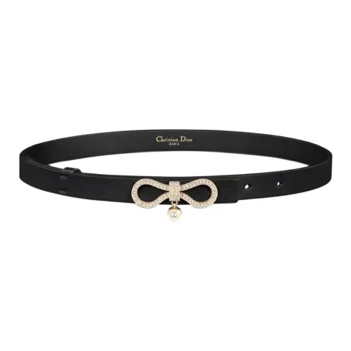 DIOR Смола Искусственный кристалл Кожаные ремни Женские Черный 1,8 см
