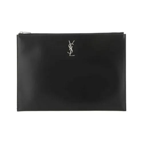 SAINT LAURENT Монограмма Гладкая Кожа Клатч Мужской Черный