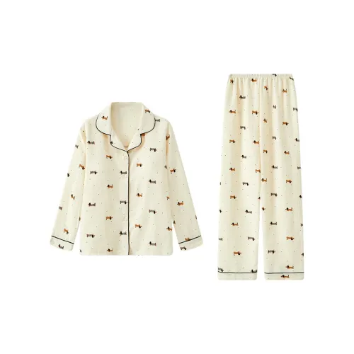 Сон Корейский стиль Студенты Дом С вкладышами Верхняя одежда Готовый Комплект пижам Женские Белые