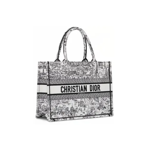 DIOR BookTote Вышивка Сумка-тоут Сумка для покупок Сумка среднего размера Женская Черная