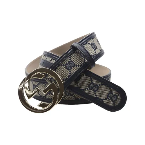 GUCCI Canvas Кожаные ремни Мужской Темно-синий Ширина 4CM