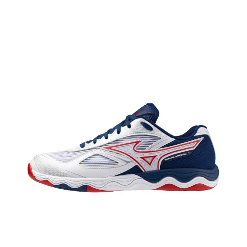 Mizuno Slip-resistant Abrasion-resistant Low Top Casual Running Shoes Unisex White Blue Red Мицубо Противоскользящие Устойчивые к истиранию Низкие Топ Повседневные Беговые Кроссовки Унисекс Белый Синий Красный