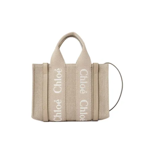 Chloe Woody Linen Canvas Tote Bag Shopping Bag Shoulder Bag Crossbody Bag Mini Women's Light Brown
