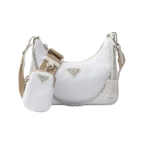 PRADA RE Edition Переработанный нейлон Хобо Сумка Сумка через плечо Сумка через плечо Женская Белая
