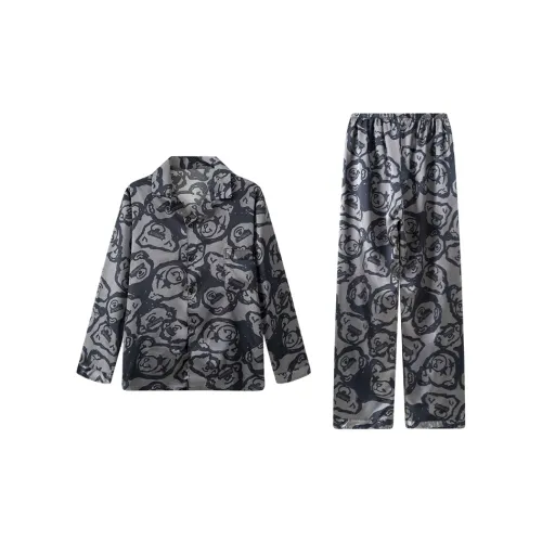 Сон Студенты Квартира Домашний Верхняя одежда Готовый Комплект пижам Мужской Черный