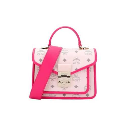 MCM Patricia Satchel Visetos Коровья кожа Детали Сумка через плечо Маленькая Женская Розовая