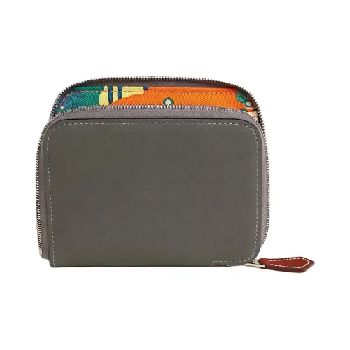 HERMES Silk'In Evercolor BARENIA Телячья кожа Мелочь Кошелек Женские Meyer Серый Апельсин Цвет серой чайки