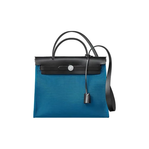 HERMES Herbag Zip Холст с сумкой Hunter из коровьей кожи сумка через плечо сумка на плечо женская облачно-бирюзовый синий черный