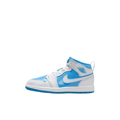 Jordan 1 Противоскользящие Устойчивые к Износу MID Топ Детские Баскетбольные Кроссовки Белый Легенда Синий