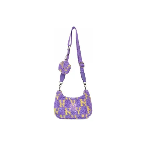 Mlb Base Logo Плюшевый Комбинированный Сумка Сумка через плечо Сумка на плечо Стандартная Женская Фиолетово-Желтый Цветовой блок