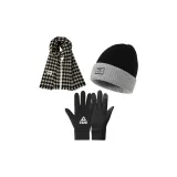 [Artistic Style Премиум Трехкомпонентный Комплект] Черный Белый Шарф, Перчатки и Вязаная Шапка