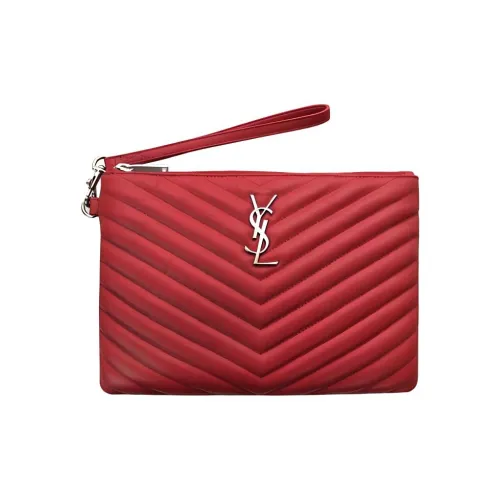 SAINT LAURENT Монограмма Коровья кожа Сумка на запястье Клатч Средний Женский Красный