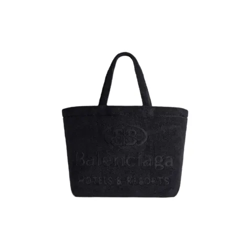 Balenciaga Хлопок Телячья Кожа Тоут Сумка Сумка для покупок Сумка Большая Женская Черная