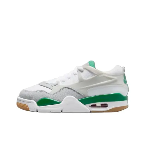 Jordan Air Джордан 4 Устойчивый к истиранию Низкий Топ Детские Баскетбольные Кроссовки Белый Зеленый