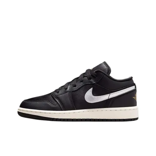 Jordan 1 Противоскользящий Устойчивый к истиранию Низкий Топ Детские Баскетбольные Кроссовки Черный Серебряный