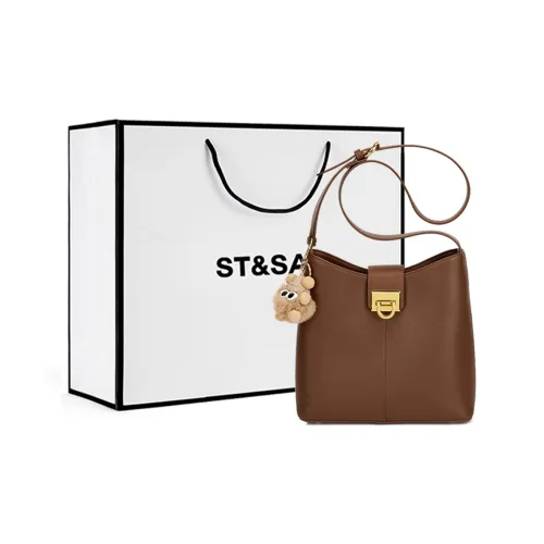 ST SAT Синтетическая кожа Спилок коровьей кожи Сумка через плечо Стандартная Женская Коричневая