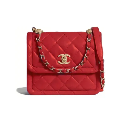 CHANEL Lambskin Mini Square Flap Bag Tofu Shoulder Bag Women's Red