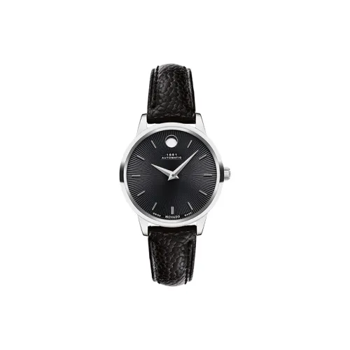 MOVADO Автоматический Механический Механизм Унисекс Часы 30MM Черный Циферблат Нержавеющая Сталь Корпус Кожаный Ремешок