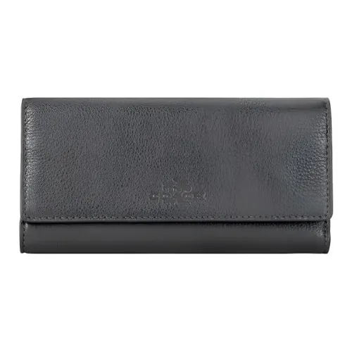 COACH Трехсекционный кошелек из галечной кожи женский черный