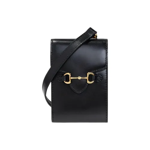 GUCCI Horsebit 1955 Кожа Сумка через плечо Сумка Держатель для карт Кошелек Унисекс Черный
