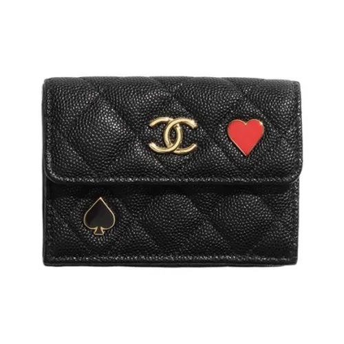 CHANEL 23C Early Spring С рельефом Тисненый Икорный Телячья кожа с Золотой металл Сумка с клапаном Кошелек Маленький Женские Черный