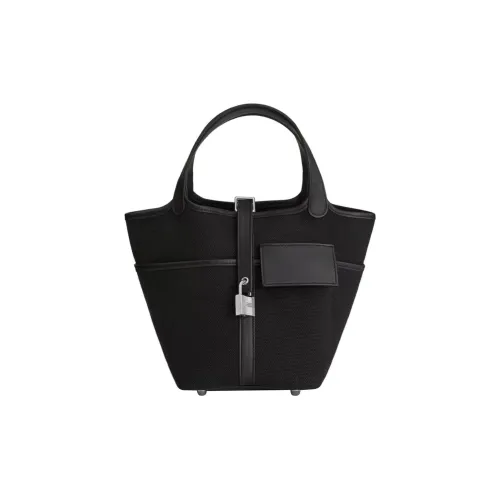 HERMES Picotin Lock Goeland Холст Swift Телячья кожа Корзинка Сумка Холст Сумка Женская Черная