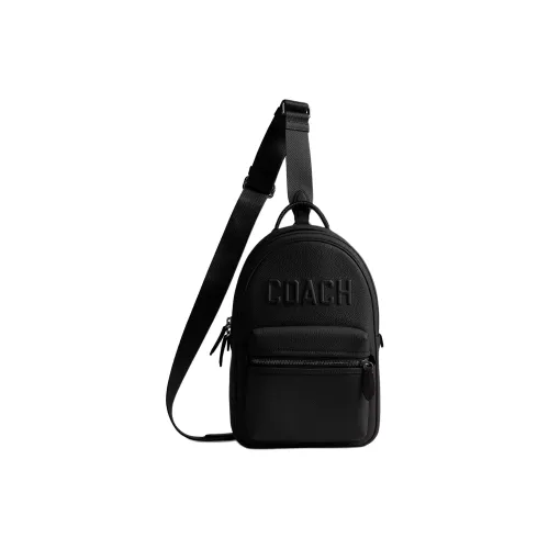 COACH Полированная кожа с галькой Сумка через плечо Сумка-слинг Маленькая Мужская Черная