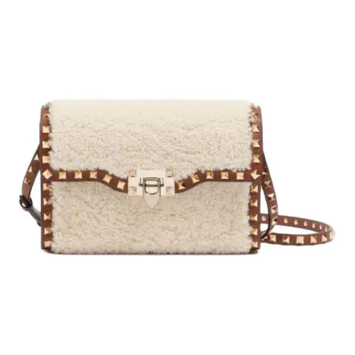 Valentino Garavani Shearling Crossbody Bag Shoulder Bag Small Women's Natural Saddles Brown Валентино Гаравани Шерпинг Кроссбоди Сумка Сумка через плечо Маленькая Женская Естественный Саддлс Коричневый