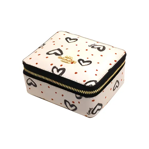 COACH Ювелирные украшения Bo Покрытый холст с матовой кожей коробка для хранения косметичка женская мел белый и Black Heart с принтом