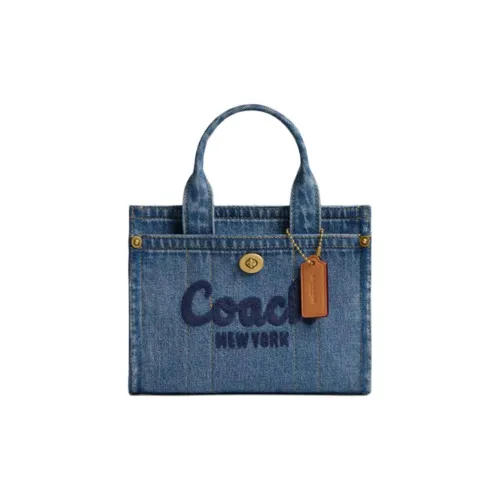 COACH Cargo Denim Tote Bag Сумка для покупок Сумка через плечо Сумка на одно плечо Маленькая женская сумка Индиго